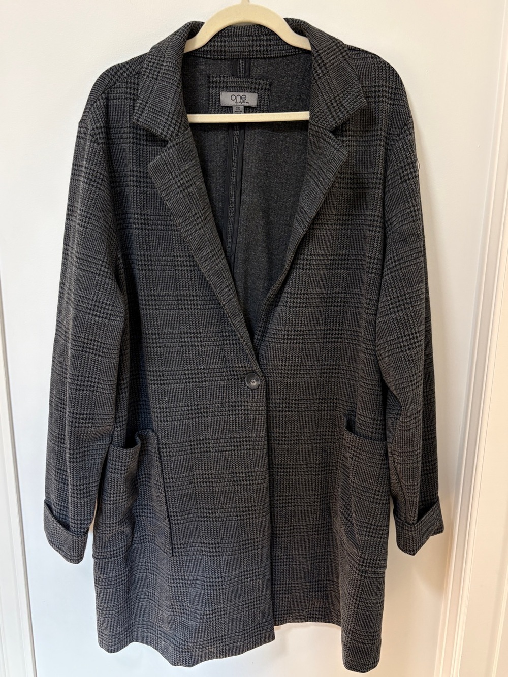 Grey Long Jacket Sweater Plus Size 2X Pockets Office Business Preppy Neutral